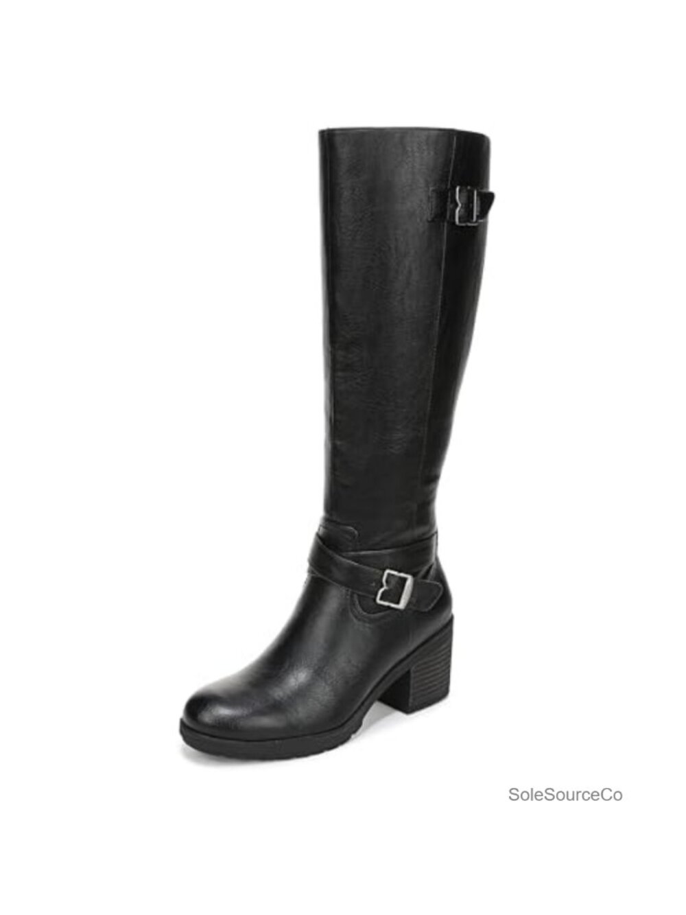 Women's Knee High Zip Boots Faux Leather Round Toe Block Heel